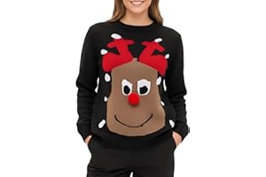 Love My Fashions Unisex Christmas Jumper for Women & Men Festive Knitted Xmas Jumper with Santa, Reindeer Prints Mens & Ladies Christmas Jumpers UK