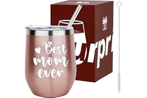 DONGSHANGIFT 'Best Mom Ever Tumbler Best Mom Ever' kubek podróżny Boże Narodzenie urodziny dzień matki prezenty dla mamy, mamy od córki syna 350 ml kubek ze stali nierdzewnej z pokrywką słomką i