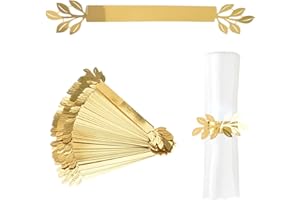 URROMA 50pcs Anello di Tovagliolo in Foglio d'Oro, Anello di Porta - Asciugamano a Forma di Foglia d'oro riflettente per la Decorazione della Tavolo di Gala da Cena