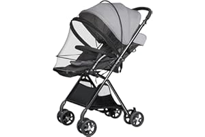 ‎BEMECE bemece Universal Insektenschutz Moskitonetz Kinderwagen, Mückennetz für Buggy mit Doppelten Reißverschluss & Aufbewahrungstasche, Faltbar & Verstellbar (Schwarz)