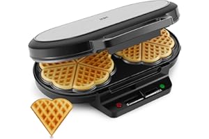 ‎YASHE YASHE SW-2122M Waffeleisen Herzform Doppelt, 10 Klassische Herzförmige Waffeln mit Antihaftbeschichtung, 5 Einstellbare Temperaturstufen, Kontrollleuchten, Überlaufschutz, 1200W, Silber/Schwarz