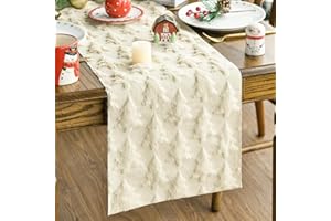 Artoid Mode Soft Plush Faux Fur Beige Pine Trees Christmas Table Runner, Seasonal Winter Kitchen Dining Table Decoration for Home Party 33x183 cm