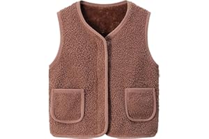 LAEMILIA Little Boys Girls Fuzzy Sherpa Vest Coat Solid Color Kids Faux Fur Sleeveless Fall Winter Warm Fleece Outwear Gilet with Pockets