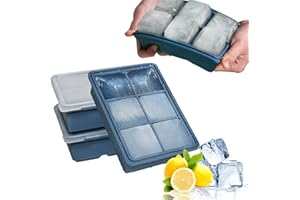 LessMo 3 Paquets XXL Bac à Glaçons, 18 Compartiment, Large Bac à Glaçons avec Couvercle, Empilables et Lavables au Lave-vaisselle, pour Whisky, Cocktails, Boissons, sans BPA, Certifié LFGB