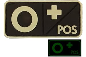 LEGEEON O POS Blood Type GITD Glow in the Dark PVC Rubber 3D Hook Patch