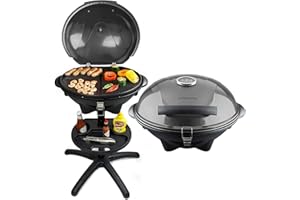 Andrew James BBQ Electric Barbecue Grill with 5 Temperature Settings Grey | Thermostat | Indoor & Outdoor Party | Removable Drip Tray & Condiment Stand | Healthy Grilling | Non-Stick Cooking Surface