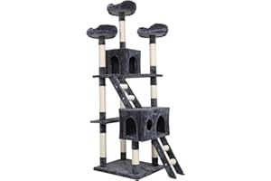 Mondeer Kratzbaum Groß, 186cm Stabiler Kratzbaum, Katzenbaum XXL XL, Großer Kletterbaum mit Kratzsisal, Säulen mit Natürlicher Sisal Umwickelt, Grau