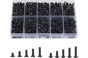 NACTECH 720pcs M3 Viti Acciaio Kit Assortimento Vite a Testa Esagonale Svasata Piatta Viti Testa Tonda Bombata 4/6/8/10/12mm Incassato Filettatura M3 Viti Nero con Scatola