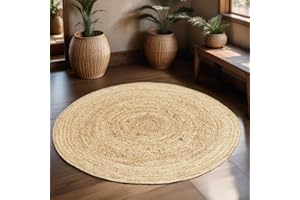 ‎MARRAKESCH ORIENT & MEDITERRAN INTERIOR Handgewebter runder Jute Teppich 120 cm Teppich Abril Natur | Outdoor Teppiche Rund geflochten für Garten oder Balkon | Indoor im Wohnzimmer Kinderzimmer | Mediterrane Deko für Ihre Wohnung