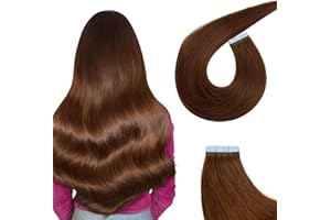 ‎AGMITY AGMITY Tape Extensions Echthaar, Schokoladenbraun 60cm 20pcs 50Gram 24 Zoll Seidig Gerade Nahtlos Skin Weft Tape in Remy Haarverlängerungen(60cm #4 Mittel braun)