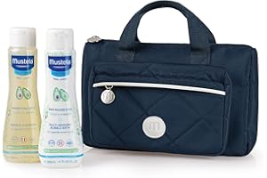 LAB EXP Mustela Vanity Set 2024, Borsa e Pochette con Prodotti Bagnetto Neonato, Corpo, Capelli, Cambio Pannolino, Neonati e Bambini - Fin Dalla Nascita, Idea Regalo Neonato (Colore Blu)