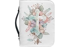 Vodetik Pink Flower Bible Covers for Women with Cross Bible Cover for Girls Small with Handle and Zippered Carrying Book Case Bible Bag for Church Study