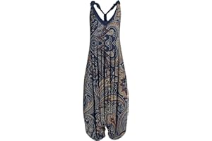 BATTNOT Damen Jumpsuit Damen Latzhose Lose Strampler Overall Frauen Sommer Blumendruck Wide Leg Playsuit Damen Jumpsuit Sommer Ärmellos Latzhose Loose Strampler Elegant Sommerhose