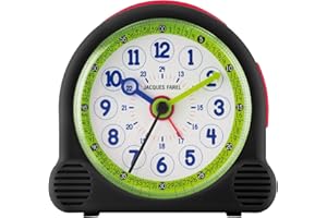 JACQUES FAREL Happy Learning Kinder-Wecker Lernwecker Jungen Schwarz Grün ohne Ticken Snooze Analog Quarz ACL 06