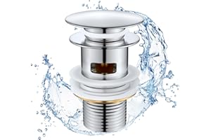 Ainiv Zestaw odpływowy do umywalki z przelewem, uniwersalny zawór odpływowy do umywalek wszelkiego rodzaju, zestaw odpływowy POP UP z przelewem do umywalki (duża pokrywa 66 mm)