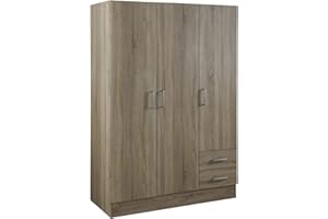 COMPOSAD | Armadio della Linea FACILE con 3 Ante e 2 Cassetti, Camera da Letto, Armadio con Ante, Dimensioni (LxAxP) 119,30x184,40x46,30 cm, Colore Rovere Sonoma, Made in Italy