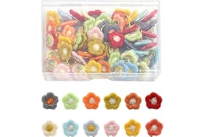 MAXQUU Lot de 60 punaises en forme de fleurs, clous de pouce décoratifs, punaises colorées, convient pour les tableaux en liège (12 couleurs)