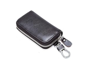 Briskyto Multi-Functional Zipper Key Case Holder with 6 Hooks - Fashionable Leather Car Key Card Wallet for Men and Women