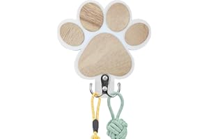 Geentargetel Perchero para perros con ganchos, soporte para llaves de madera, soporte para correa de perro, soporte de pared con perros y huellas de patas para accesorios y collares (blanco)