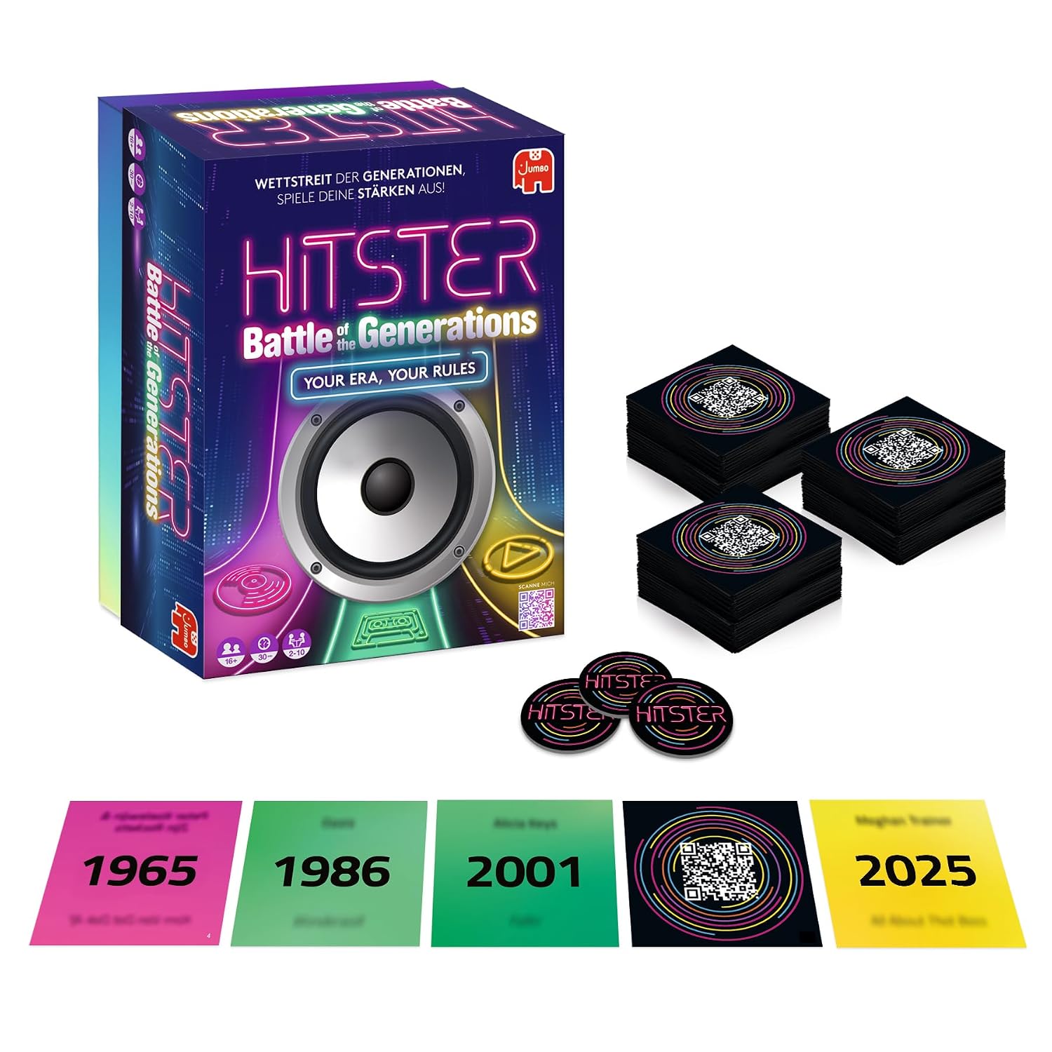 Hitster Battle of the Generations - Musik Party Brettspiel für Erwachsene | 420+ Songs aus Allen Jahrzehnten - Epochen von Vinyl über Kassette bis Streaming – App‑Verbundenes Quiz für Familien (DE)