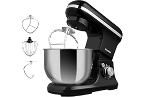 Emperial Stand Mixer | 1200W Food Mixer for Baking with Beater, Dough Hook & Whisk | 5L Stainless Steel Bowl | 6 Speed Electric Kitchen Mixer with Removable Splash Guard (Black)