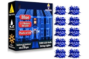 fizzytech 11 Meter 40 LEDs Decorative String Light Blue LED Fairy Light for Diwali, Christmas, Weddings & Home Decoration Polycarbonate, Pack of 5(40 LED Blue P-5)