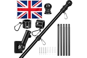 OUSINBY Flag Pole Kit, 6FT Wall Mounted Flagpoles for Garden Stainless Steel Flag and Pole Set for House Garden Yard Outdoor Fence Black