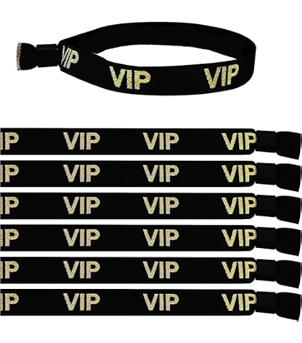 GOMETY VIP Stoff Einlassbänder: 50 Pièces Bracelets VIP en Tissu Doré Et Noir, Étanches Et Réutilisables pour Concerts, Fêtes, Festivals (Longueur 17cm, Largeur 1.5cm