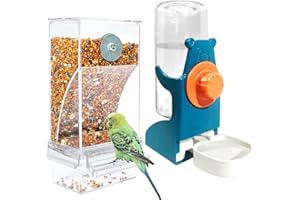VERTUPET Automatischer Futterspender Vögel und Wasserspender Transparentes Acryl Vogelfutterhaus und Vogel Wasserspender Vogelkäfig, Käfigzubehör für Vögel, Papageien, Kanarienvögel (Futternapfständer+Blue)