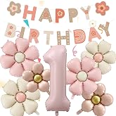 8 Pieces Birthday Balloons 1 Year Girl, Birthday Decoration Daisy | Floral Birthday Balloons, Daisy Paper Balloons for 1st Bi