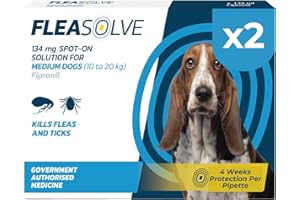 NAQUA LTD Dog Flea Treatment Medium Dog x 2 - Flea Treatment for Dogs Medium 10-20 kg - Spot-On Solution for Flea and Tick Control - FleaSolve 2 x Pipettes
