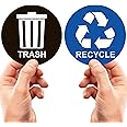 Recycling Stickers for Bins - Perfect Bin Sticker for Refuse Can - 2 Pack - 5" by 5" - Ideal Bin Signs for use in Home or Office - Suitable for Indoors or Outdoors - Blue for Recycle, Black for Trash