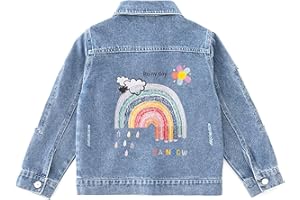 LSHEL Jeansjacke Mädchen Langarm Denim Jacket Kinder Schmetterlinge Übergangsjacke mit Pailletten