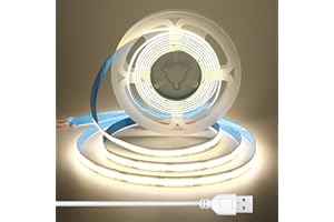 BERIXDEEP 1 Metri Striscia LED COB USB 5V, Striscia LED Bianco Naturale 8 mm larghezza, CRI 92, senza punti, Flessibile e Uniforme per Sottopensili da cucina, Specchi, Mensole, cavo 1.5m, 4000K