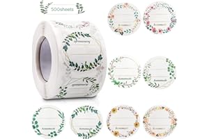 LIVESTN Etichette marmellata adesive,500 Pezzi 8 Diversi modello etichette per barattoli vetro,Etichetta Adesiva Fatta a Mano,per Decorare Barattoli, Vino, Dispensa, Casa e Ufficio,(5cm) (B)