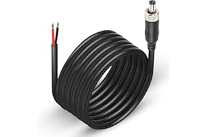 GINTOOYUN Anti-Dropout DC Power Pigtail Cable 16AWG with Nut DC5.5mmx2.1mm Male Plug to Open Bare Wire Power Cord for Outdoor Security Camera, CCTV, DVR, etc(9.84 FT)