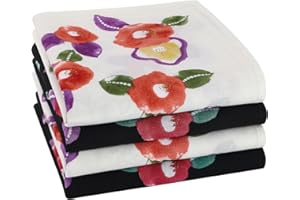 HOULIFE Mouchoir Tissu - Mouchoirs en Tissu Femme, Grands Mouchoirs Tissus en Pur Coton Peigné Motif Fleur Doux pour Mariage Usage Quotidien, Lot de 4/8 Pièces, 45x45cm, Fleur 5