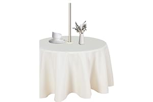 LUSHVIDA Outdoor Round Tablecloth with Parasol Hole and Zipper, Waterproof Liquid Resistant Wrinkle Resistant Washable for Spring Summer 60 Inch Beige
