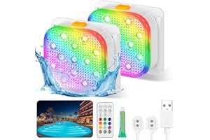 Vicloon Underwater Pool Light, 2 Pcs Rechargeable Hot Tub Lights Remote Control, 16 Colors & 6 Dynamic RGB Modes, IP68 Waterproof LED Light for Pool, Vase Base, Spa, Aquarium, Pond, Party Decor