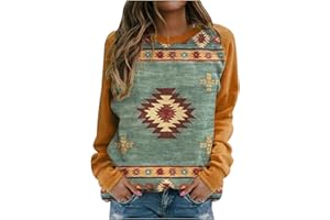 ‎TRIGLICOLEUM TRIGLICOLEUM Sweatshirt Damen Vintage Pullover im Ethno Stil Bluse Tunika mit Klassischem Geometry Print Bequemes Langarmshirt Oberteile Herbst Winter O Ausschnitt Sportbekleidung Basic Shirt Tops