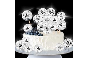NICWHITE Disco Ball Cake Toppers, 20pcs 1970s Disco Ball Cake Decorations Cupcake Toppers Cake Picks for Birthday Disco Theme 70s Party Supplies