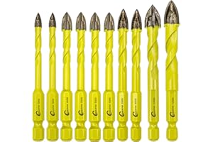 SANLEETEK Set Punte Trapano Carburo - 10pezzi 5mm*2+6mm*4+8mm*2+10mm+12mm Punta Carburo Tungsteno con Attacco Esagonale a Cambio Rapido per Legno Plastica Muratura Piastrelle di Ceramica Calcestruzzo