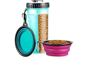 WOMGF 800ml Bottiglia d'acqua per Cani con Contenitori per Alimenti Ciotola Pieghevole per Cane Gatto Animali Domestici Portatile per Passeggiare Viaggio Campeggio