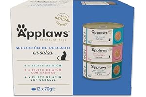 Applaws 100 % Natural Comida húmeda para Gatos Adultos, selección de Pescado en Salsa Multipack, 12 × 70 g latas