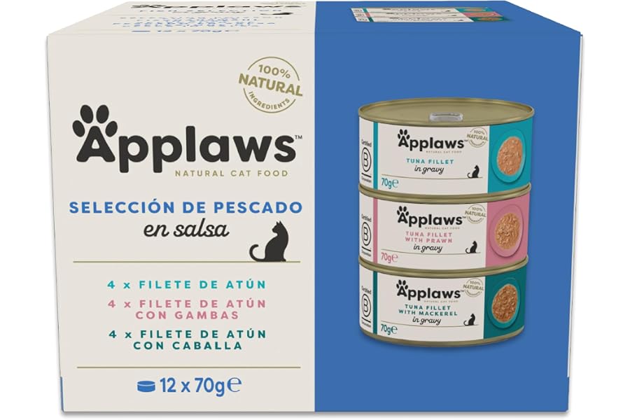 Applaws 100 % Natural Comida húmeda para Gatos Adultos, selección de Pescado en Salsa Multipack, 12 × 70 g latas