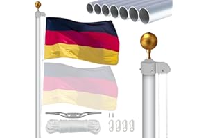 NQ 20FT Fahnenmast 6m stabil, Aluminium Fahnenmast höhenverstellbar, Fahnenstange Set für Außenbereich, Deutscher Fahnenmast(Silber)