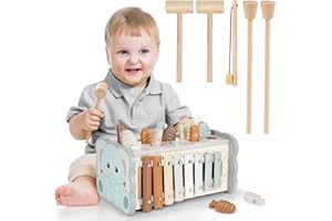DINORUN Juguetes Niños 1 Año, Juguetes Montessori 1 Años, Juguetes Madera con Xilofono Bebe, Instrumentos Musicales Infantiles, Juguetes Educativos Regalo 1 2 3 Años para Niños Niñas