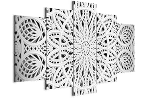 Cuadros B&D XXL - Cuadro en Lienzo Mandala Zen Spa 100x50 cm 5 piezas - Impresión en material tejido no tejido cuadros decoracion salon modernos lienzos - Blanco Oriente f-A-0581-b-n