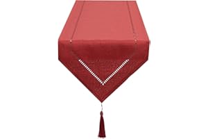 SANLEHAUSE Camino de Mesa Lino Rojo 32 x 220 cm, Camino de Mesa, Liso, Moderno, Camino de Mesa de Fácil Cuidado para Mesa de Comedor, Mesa de café, Restaurante, Decoración