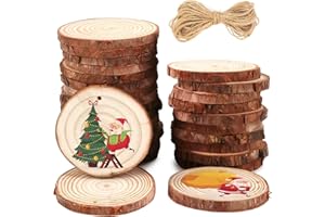 ‎VGOODALL VGOODALL Holzscheiben, 36 Stück 7-8 cm Runde Holzscheiben mit Loch und Juteschnur, Unbearbeitete Kiefernholz Kreise zum Basteln, Weihnachtsdeko, Geschenk Anhänger und Hochzeitsdekoration